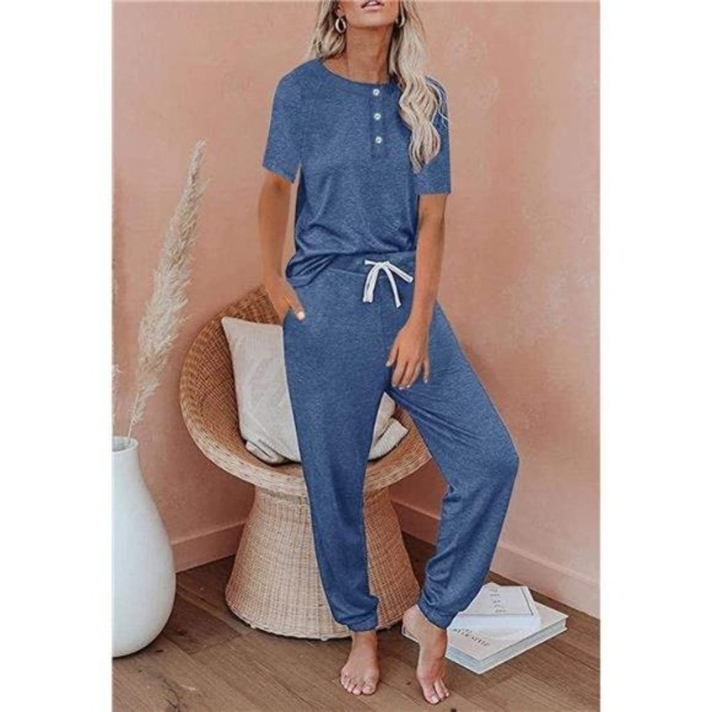Button Up Long Sleeve Top and Pants Loungewear Set - Picture 5 of 5
